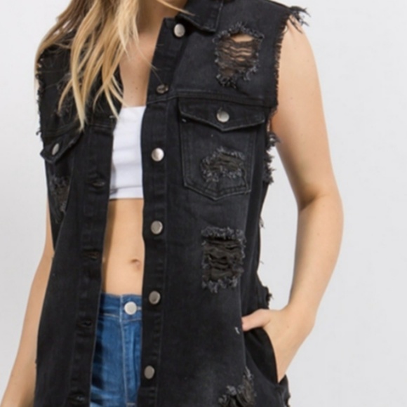 Ultra distressed Ripped denim Vest - Picture 2 of 3
